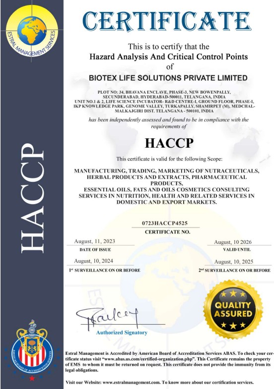 Biotex Life Solutions Certificate HACCP
