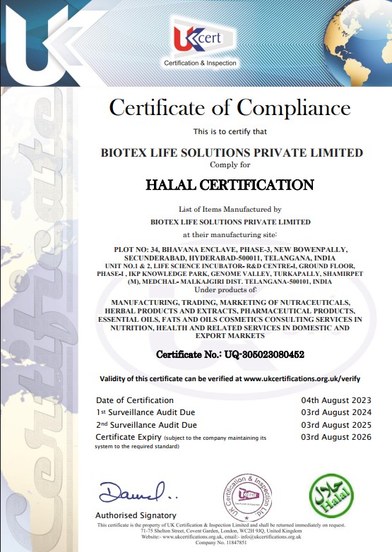 Biotex Life Solutions Certificate Halal