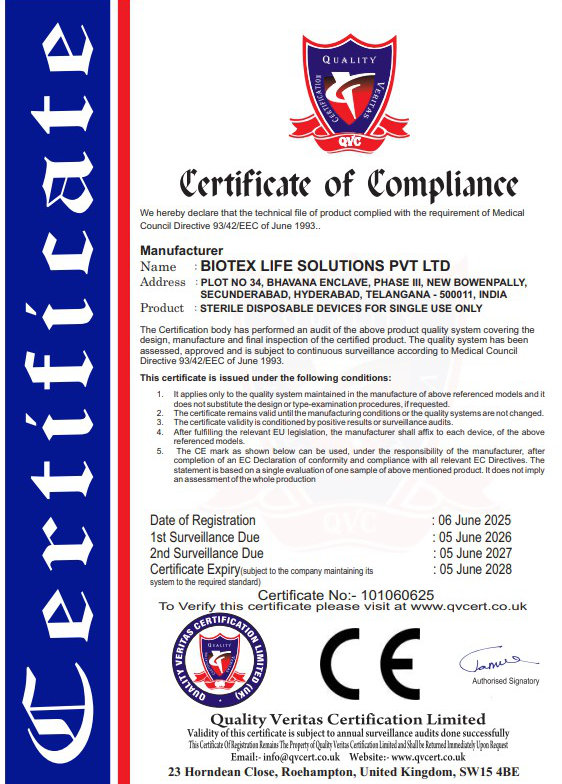 Biotex Life Solutions Certificate of Compliance
