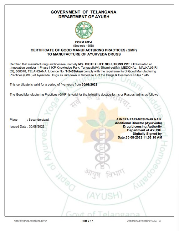 Biotex Life Solutions Certificate of GMP